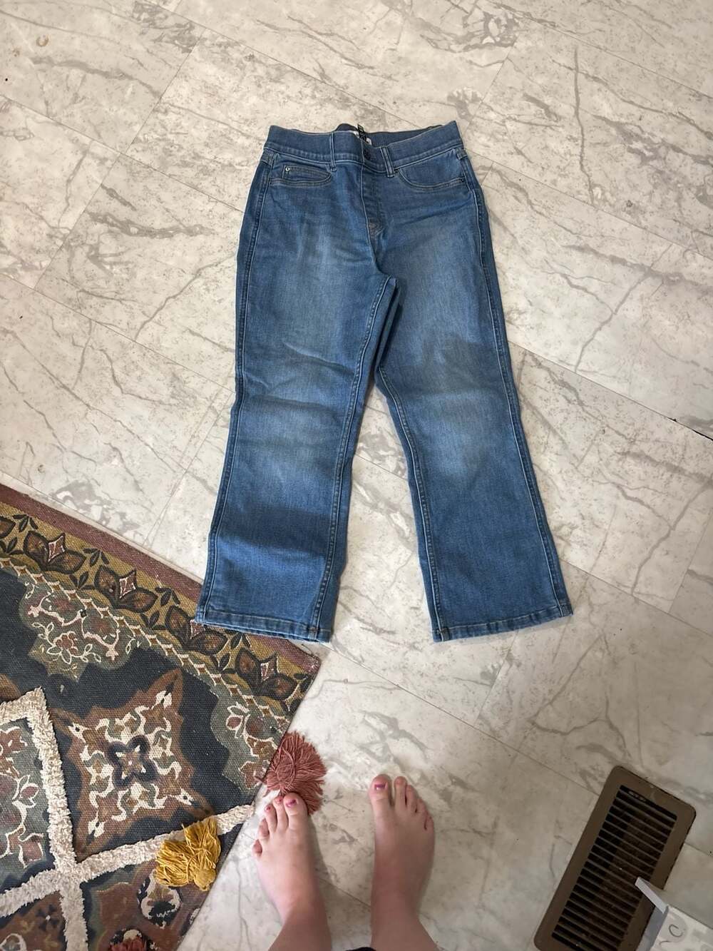 Spanx Pull-On High Waist Flare Jeans Size L Medium Wash Blue